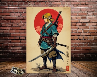Link Legend of Zelda in stile classico giapponese - Poster di qualità museale