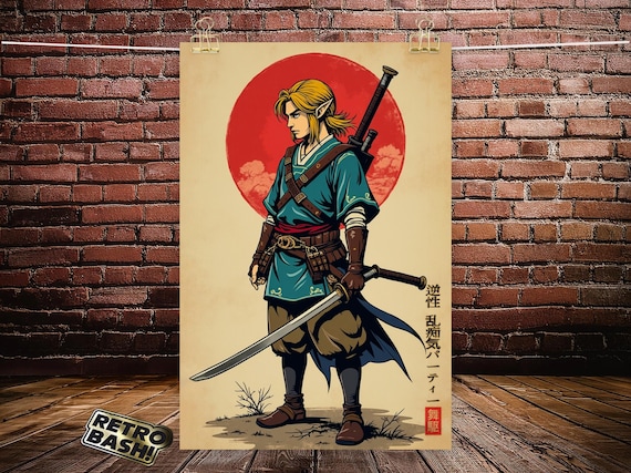 Link Legend of Zelda in Classical Japanese Style - Museum Quality Poster