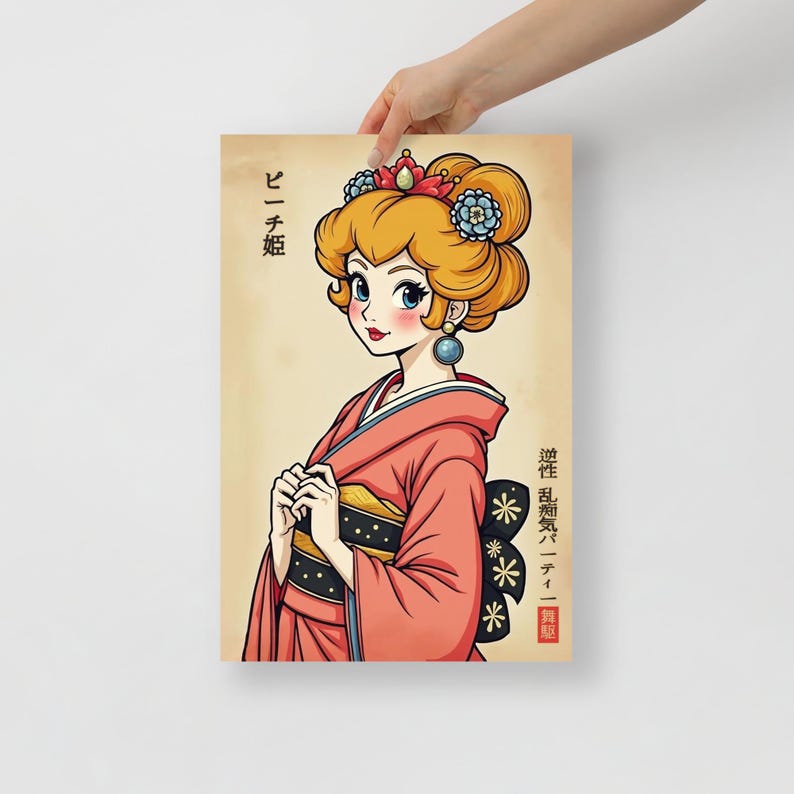 Princess Peach in Classical Japanese Style - Museum-Quality Poster