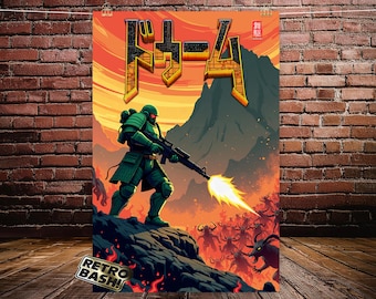 DOOM ドゥーム Poster xilografico del guerriero giapponese - stampa opaca di qualità museale