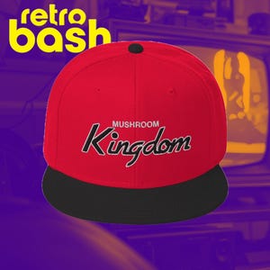 Mushroom Kingdom Snapback Hat Script vintage retro style Mario Cap Sports