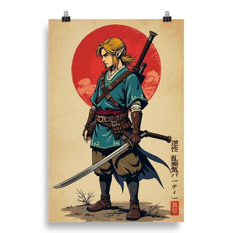 Link Zelda in Classical Japanese Style - Museum Quality Poster