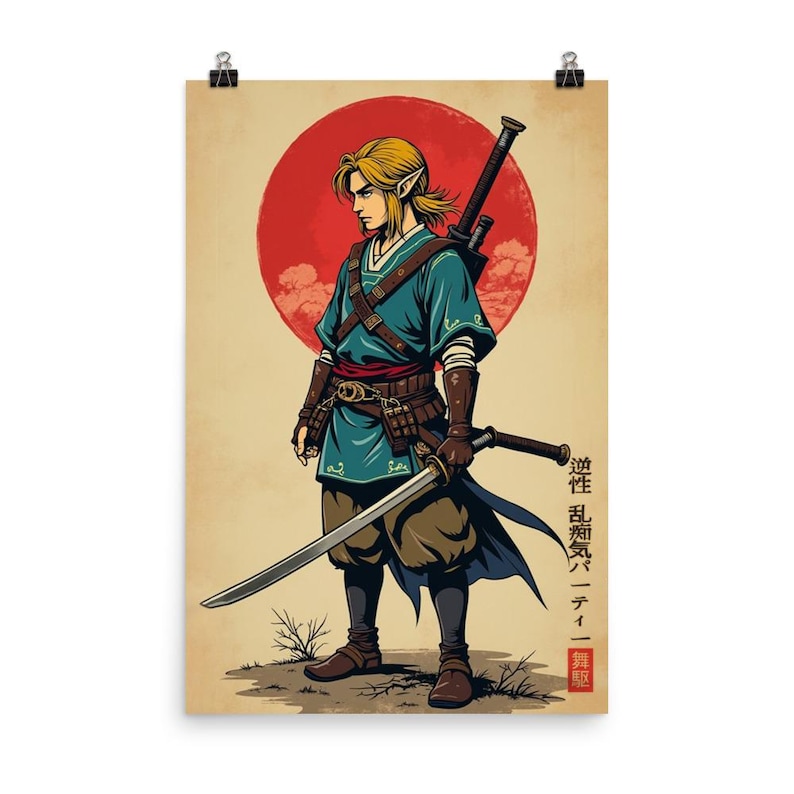 Link Zelda in Classical Japanese Style - Museum Quality Poster