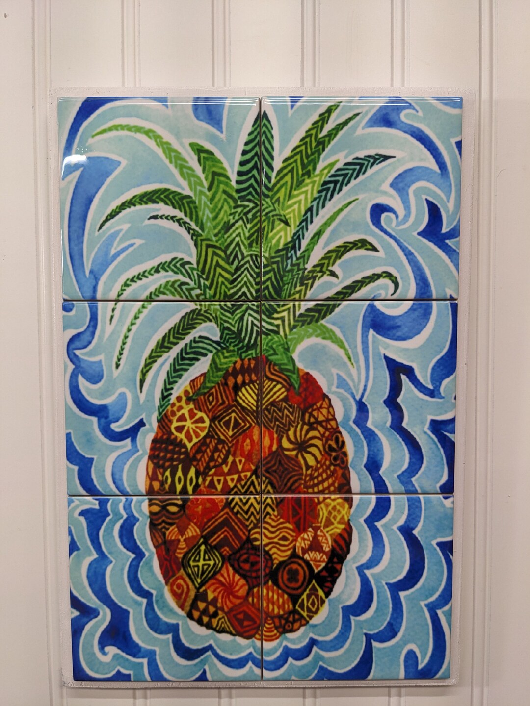 Pineapple "zentangle" Style Custom Ceramic Art Tile Mural - Etsy