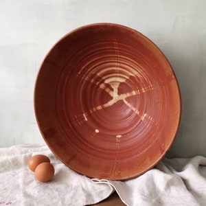 HUGE Provencal Terracotta Confit Bowl, Vintage French Ocher Dough Bowl, Fruit Bowl, Rustic Farmhouse Kitchen, Artisanal Pottery