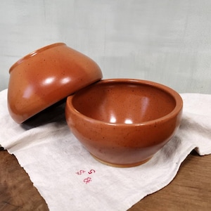 Set of 2 Vintage French Terracotta Confit Bowl Stamped DIGOIN, Ocher Stoneware Mixing Bowl, Fruit Bowl, Rustic Kitchen, Artisanal Pottery