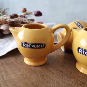 RICARD Vintage French Pastis Carafe, Small Ceramic Yellow and Blue Jug, Bistro Pitcher