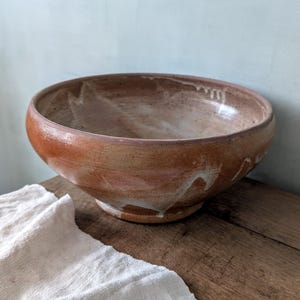 Vintage French Vintage Mixing Bowl / Artisanal Stoneware / Beige Glazed Stoneware / Drip Glazed Sandstone / Rustic Style