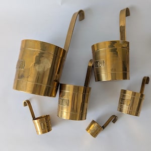 Vintage French Gold Brass Nesting Stacking Measuring Cups Set, 6 pieces