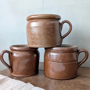 French Vintage Crock, with Handle, Stoneware Confit Pot