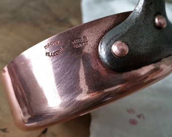 MAUVIEL Small Copper Saute Pan 3 MM Thickness / 16 cm Diam 6,5 in / Cast Iron Handle / Robust Bubble Copper Rivets / Vintage French Copper