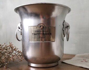 TATTINGER Reims Vintage French Champagne Bucket, Silver Ice Bucket, Vine Leaf Decor, Wine Cooler