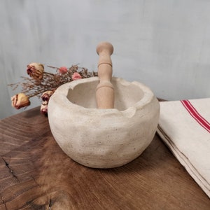 Antique White Stone Apothecary Mortar and Pestle