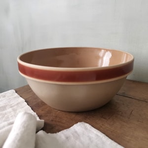 French Vintage Mixing Bowl Stamped GIEN, Beige Glazed Stoneware
