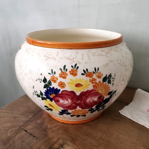 Vintage French Planter Stamped LONGCHAMP, Floral Pattern