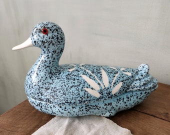 Vintage French Duck Tureen  / Ceramic Goose Figure / Speckled Ceramic Terrine