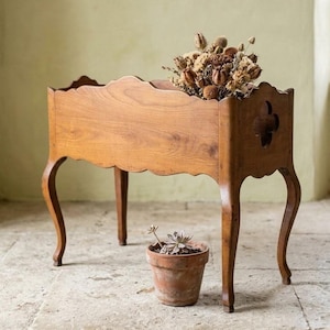 Großer französischer Vintage-Pflanzkasten aus Holz, Andre Mailfert, rechteckiger Pflanzenständer aus Kirschholz, Louis-XV-Stil