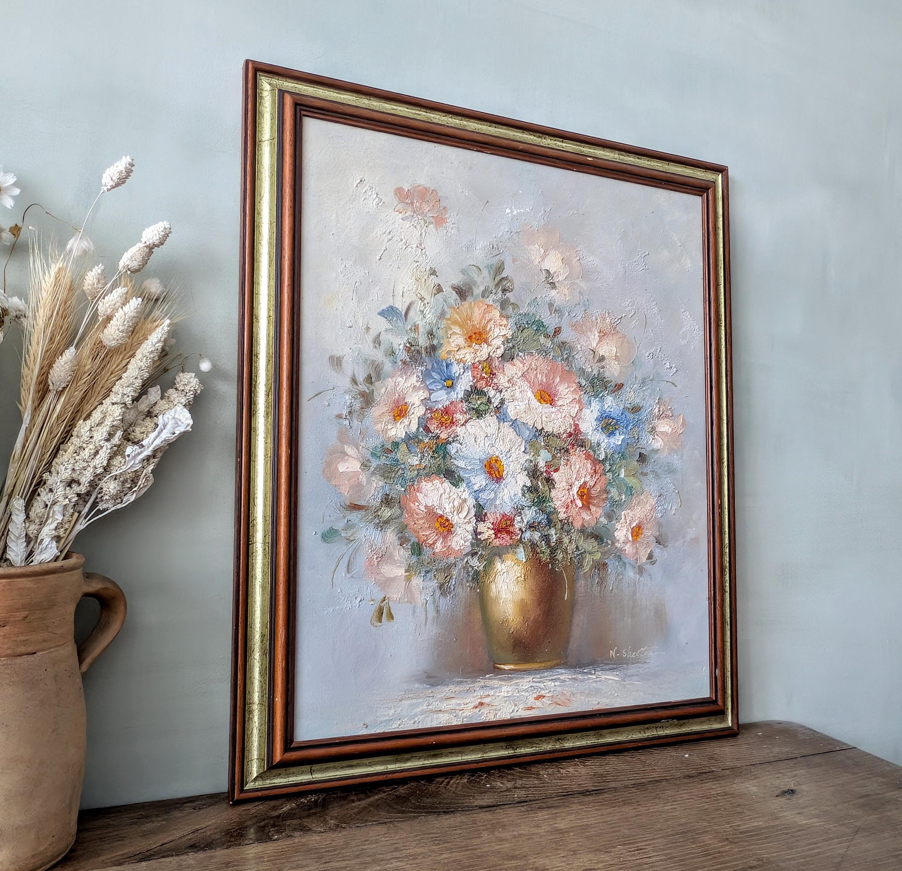Vintage French Floral Oil Painting, Framed Still Life Bouquet - Etsy