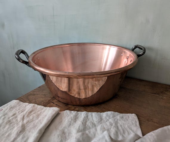 Large French Copper Jam Pan: Vintage Kitchen Decor (15.75" Diameter)