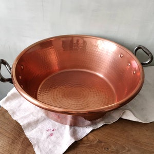 Extra große Kupfer Marmelade Jelly Pan Diam 15,75" 40 cm gestempelt LECELLIER VILLEDIEU / Gehämmertes Kupfer / Kupfernieten / Gerollte Kanten