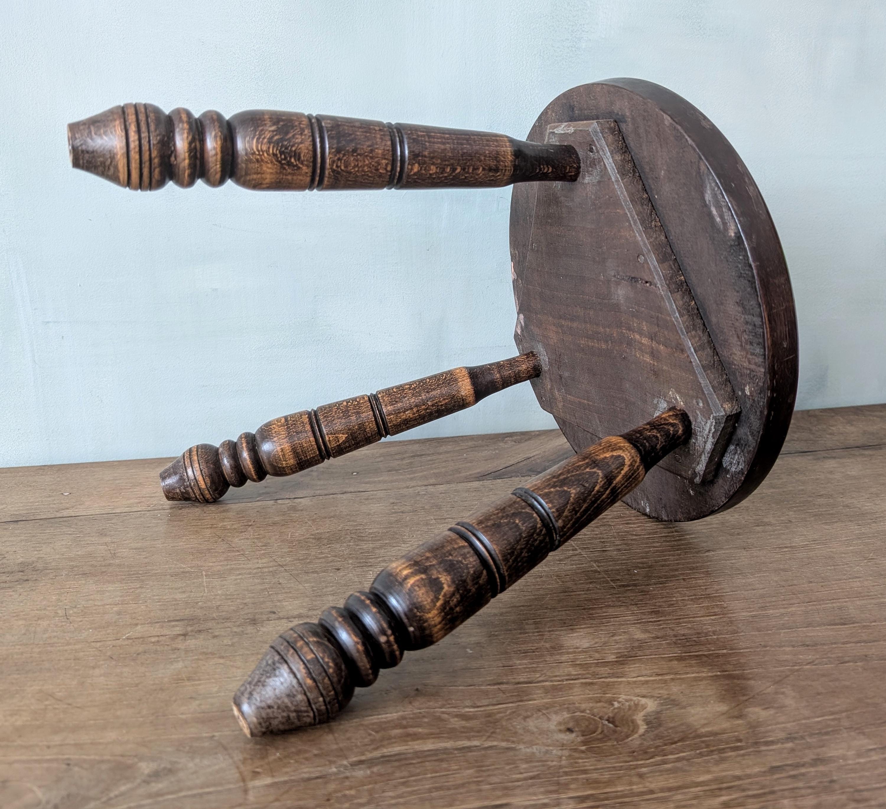 Antique French Milking Stool Chair / Rustic Wooden Three Legged ...