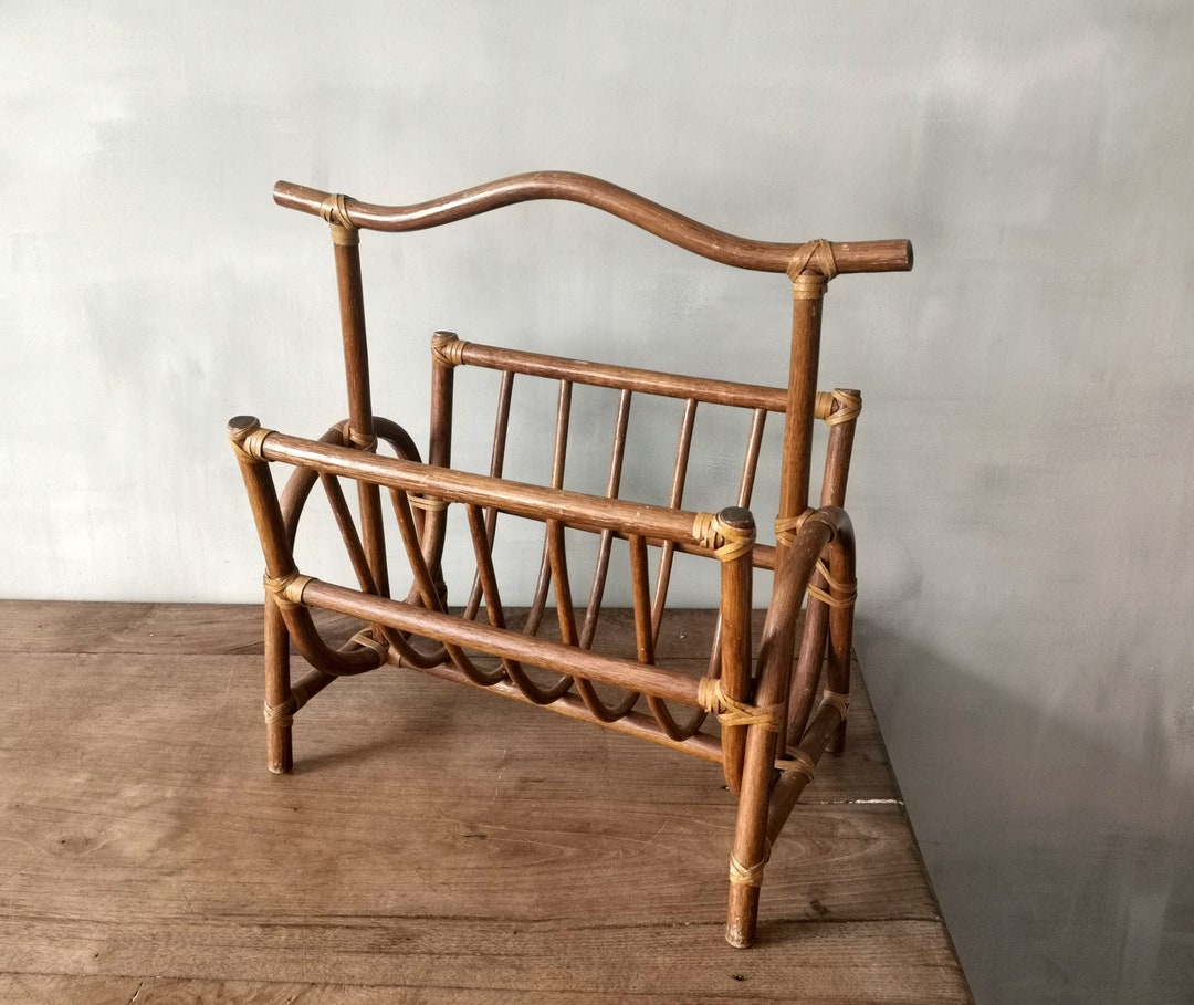 Large Vintage Wicker Wood Magazine Rack - Etsy