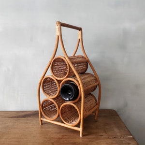 Porte-bouteilles de vin vintage en osier, rotin et bambou, 5 compartiments
