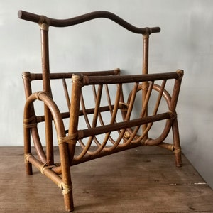 Large Vintage Wicker Wood Magazine Rack - Etsy