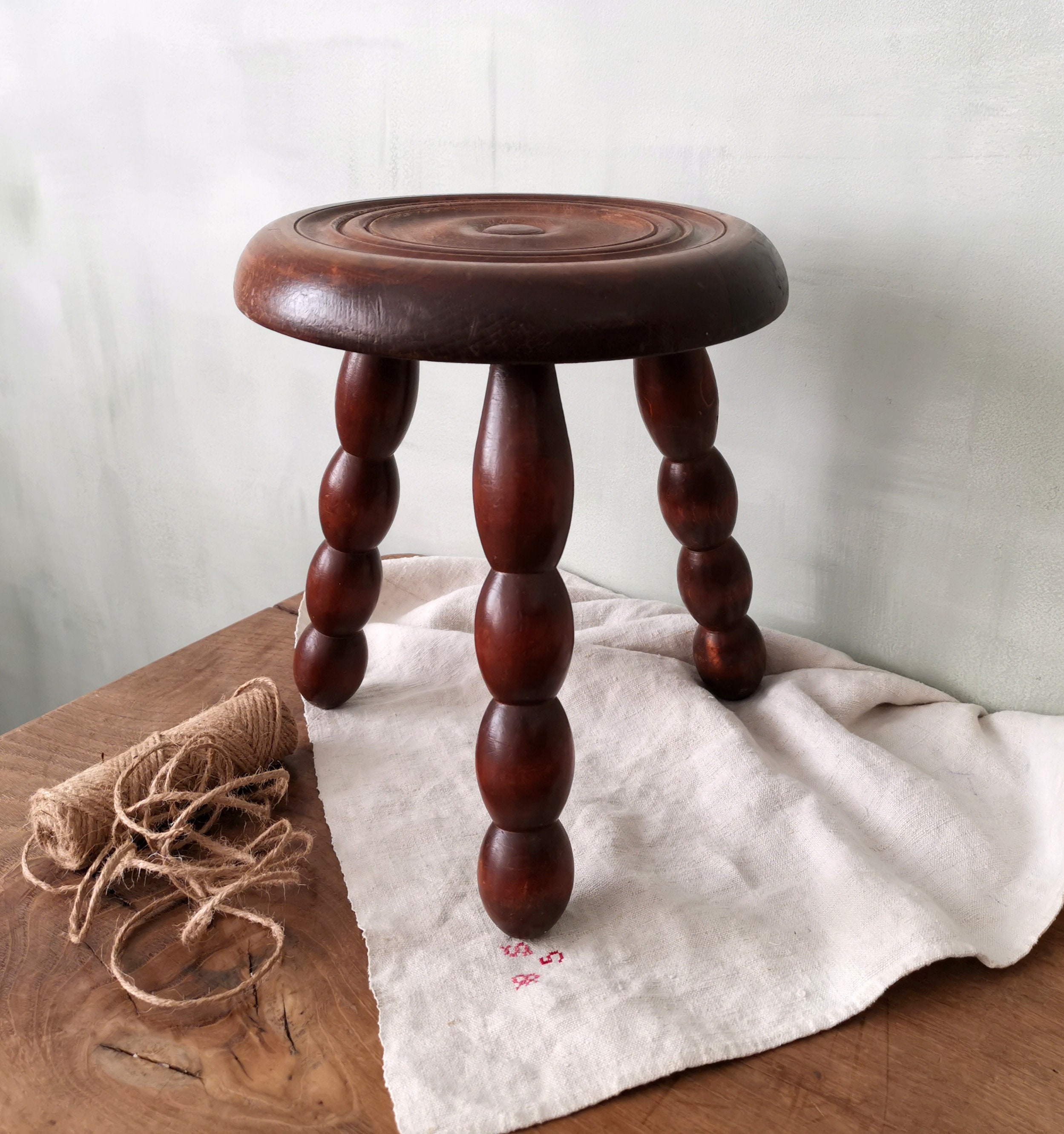 Antique French Milking Stool Chair / Rustic Wooden Three Legged ...