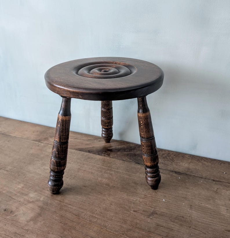 Antique French Milking Stool Chair / Rustic Wooden Three Legged ...