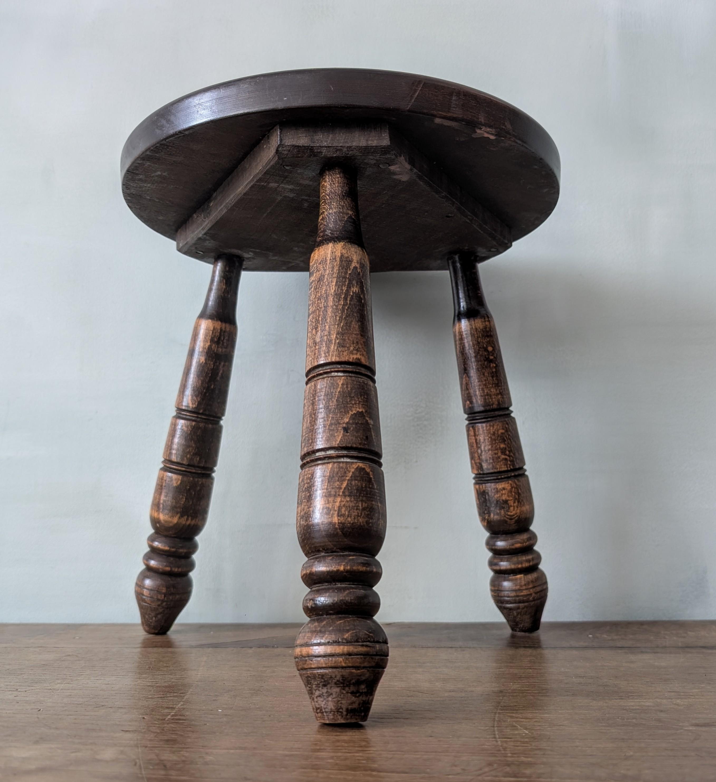 Antique French Milking Stool Chair / Rustic Wooden Three Legged ...