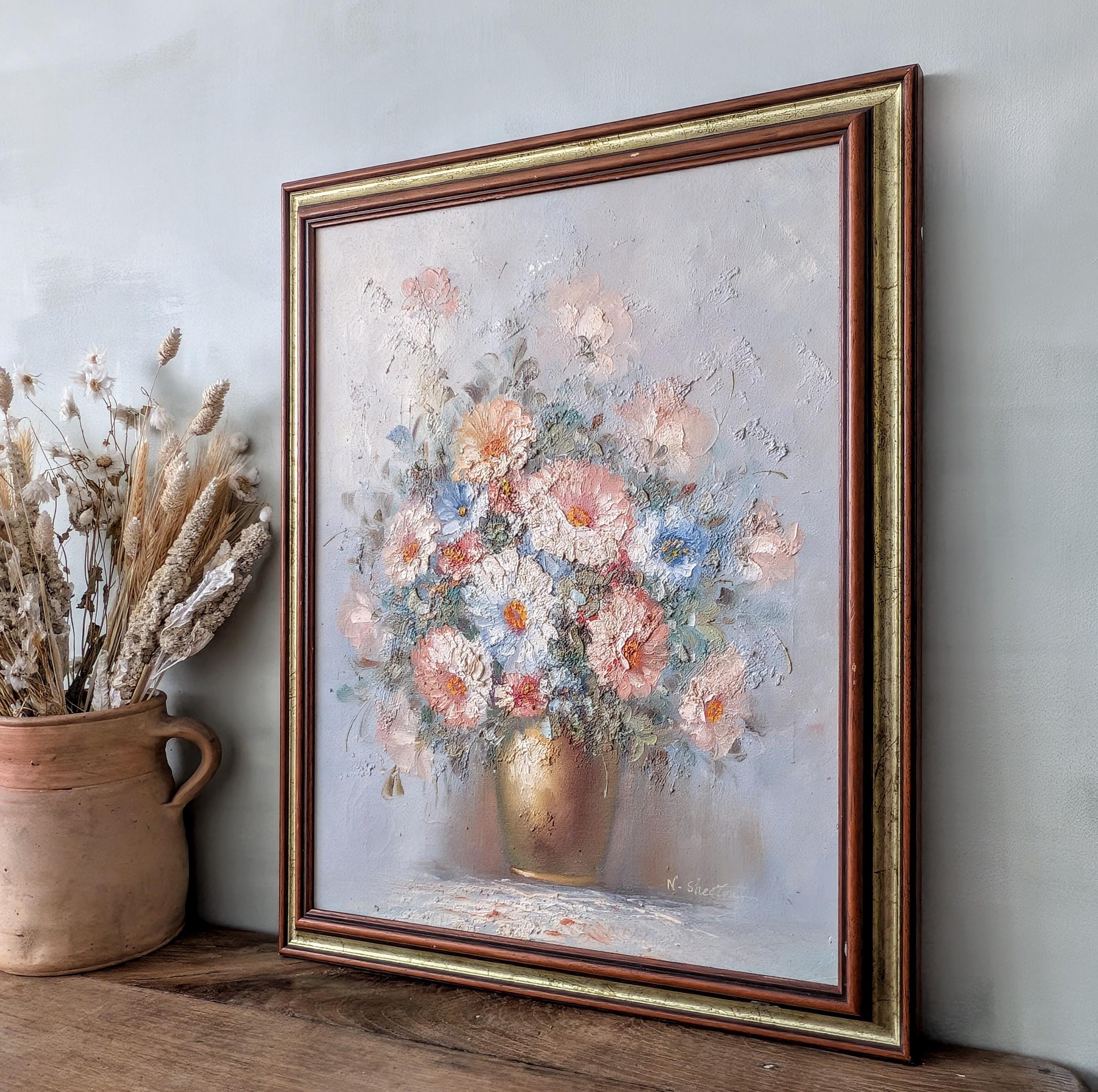 1930s フランスアンティーク 花の油彩画 アンティーク額装 静物画 ヴィンテージフランス花油絵、額入り静物ブーケ - Etsy 日本
