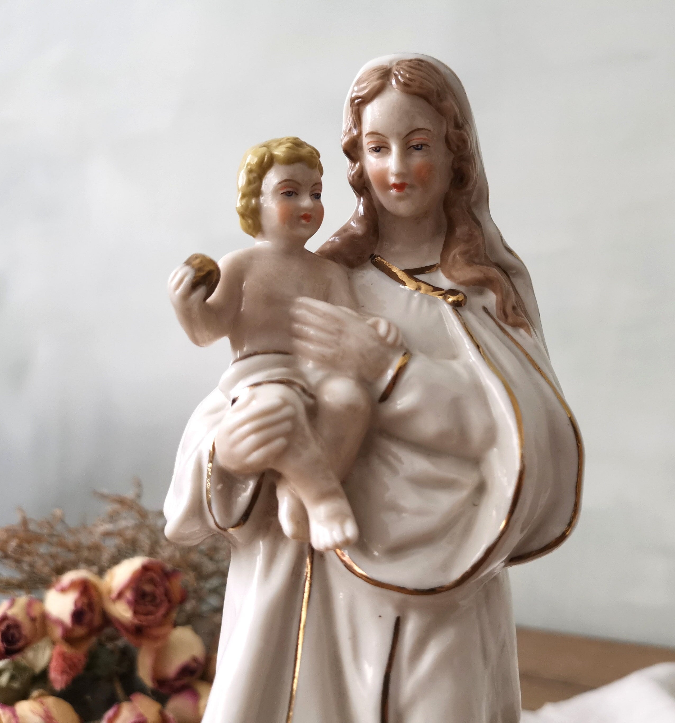 Vintage German Porcelain Mary and Christ Child Figurine: Wilhelm