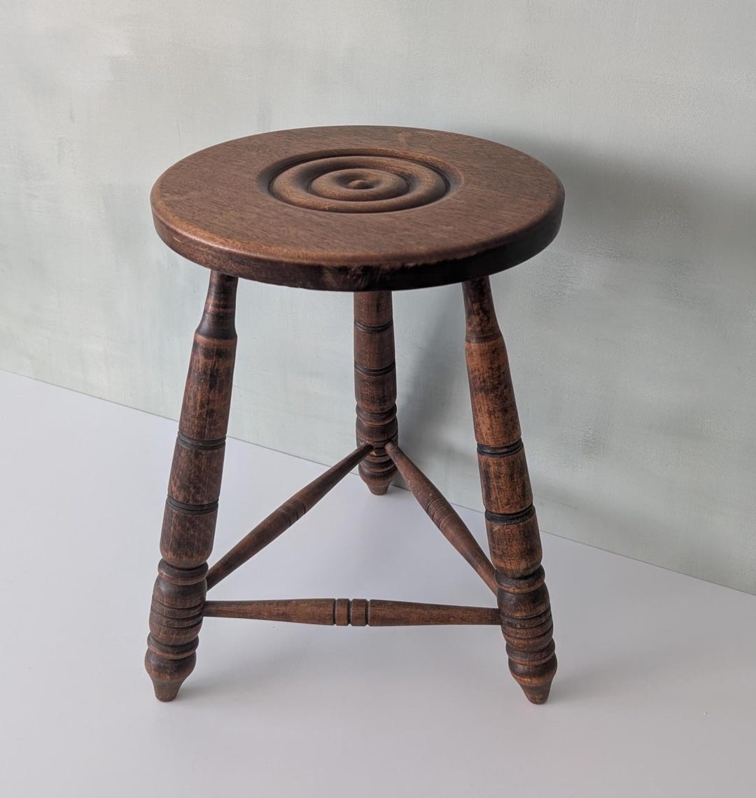 Antique French Milking Stool Chair / Rustic Wooden Three Legged ...
