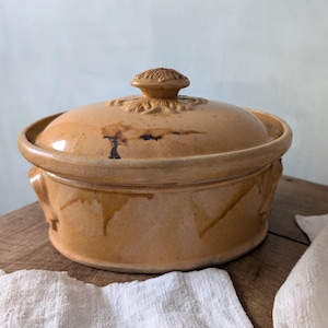 Vintage French Ceramic TERRINE, Glazed Yellow Stoneware