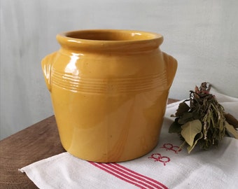 Vaso vintage francese, gres smaltato giallo