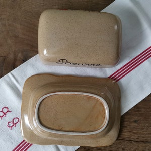 Français plat de beurre à couvercle vintage / Grès artisanal / Grès glacé beige / Grès glacé image 5