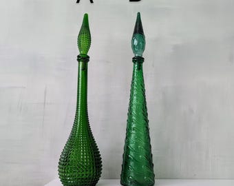 Vintage italienische grüne Glas Empoli Karaffe, große hohe Karaffe