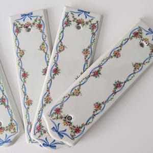4 French Antique Door Finger Plate, LIMOGES Porcelain, Ribbon Knot Floral Decor, Shabby Chic