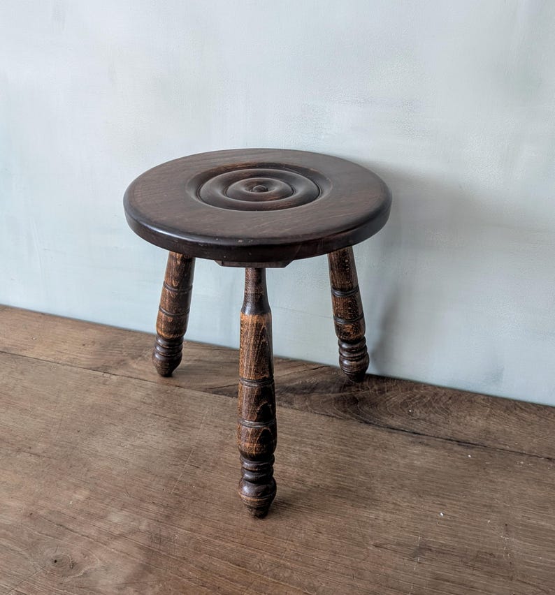 Antique French Milking Stool Chair / Rustic Wooden Three Legged ...