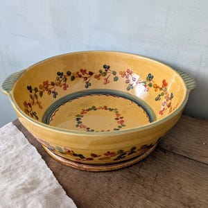 Vintage French Serving Bowl, Terre e Provence Souleo Pottery, Hand Painted Made in Provence,  Glazed Yellow Terracotta, Mixing Bowl