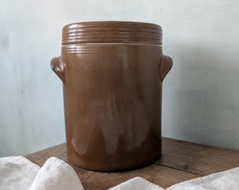 Vintage Renault Berry France , Brown Stoneware Covered Jar, Rustic