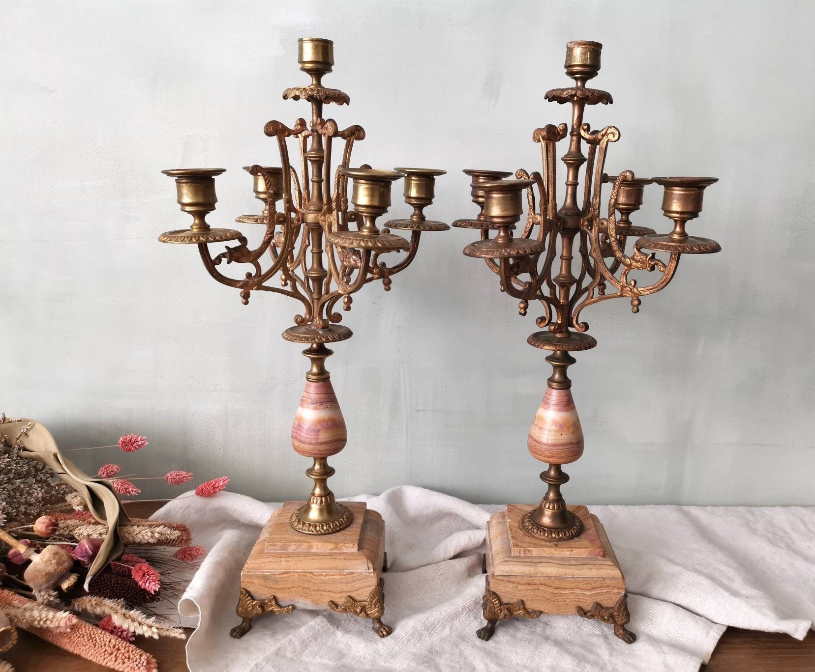 Set of 2 Vintage Miniature Candelabras, Dollhouse Miniatures, Crystal