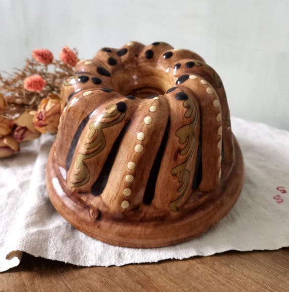 Vintage französische Keramik-Gugelhupfform, kleine Kuglehopf-Backform
