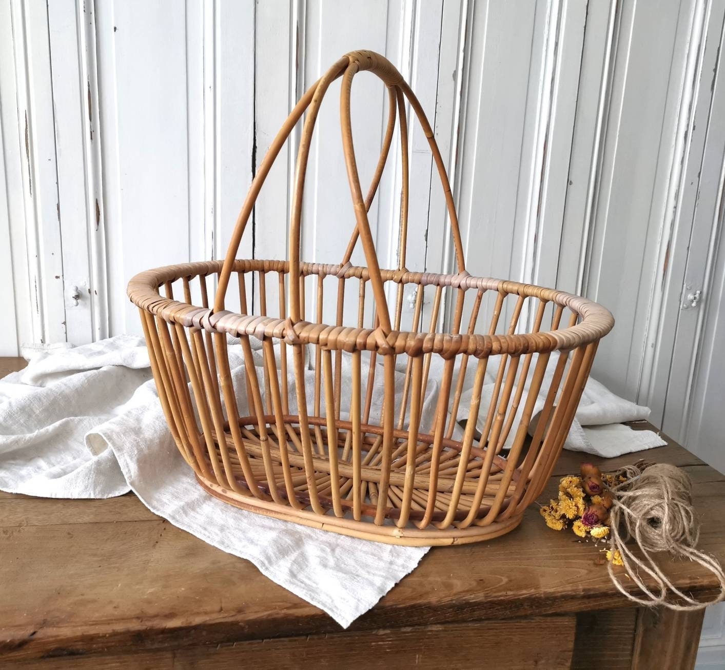 ANCIEN PANIER EN Osier Et Paille Ideal Champignons EUR 70,00 - FR