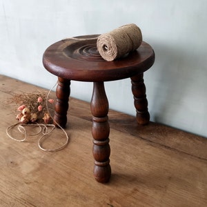 Antique French Milking Stool Chair / Rustic Wooden Three Legged ...