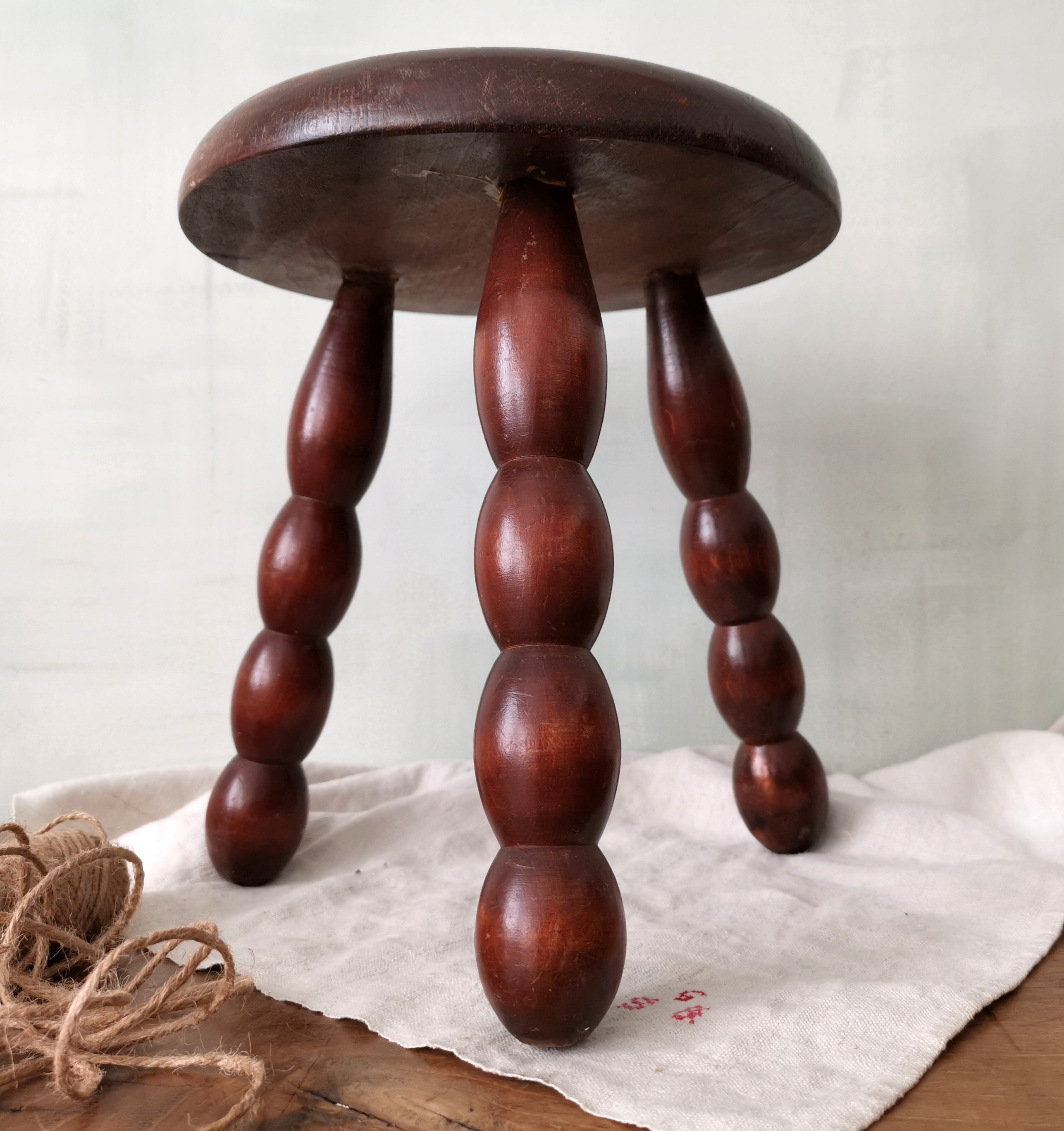 Antique French Milking Stool Chair / Rustic Wooden Three Legged ...