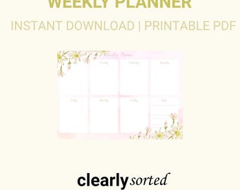Weekplanner| Afdrukbare pdf| Digitale download| Sjabloon voor weekoverzicht