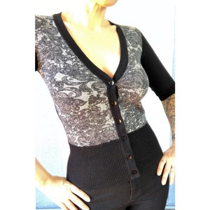 Costa Blanca Black Button-Up Sweater with 3/4 Sleeves