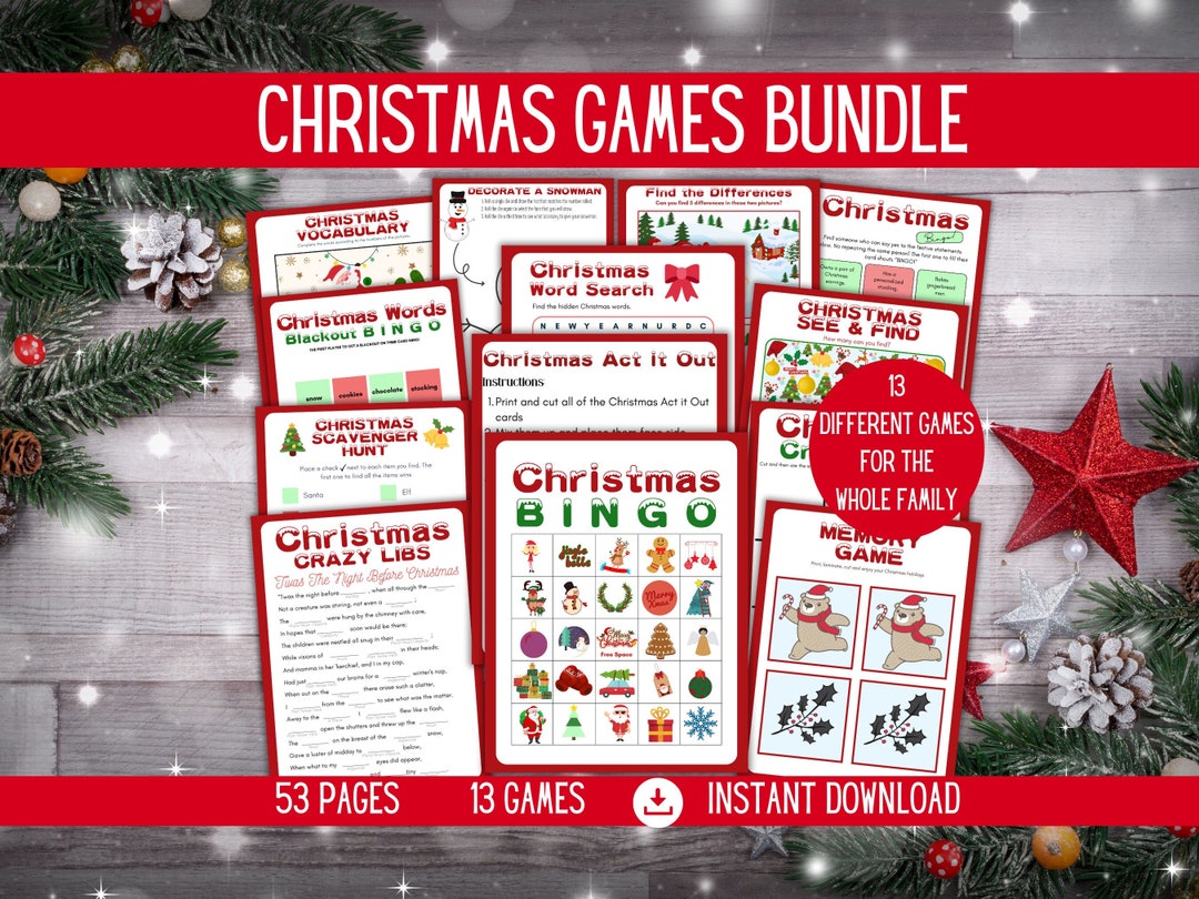 Christmas Games Bundle for Kids Teens and Adults, Christmas Party Games